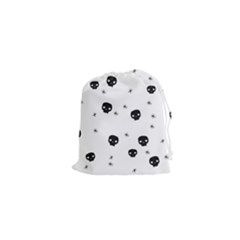 Pattern Skull Stars Handrawn Naive Halloween Gothic Black And White Drawstring Pouch (xs) by genx