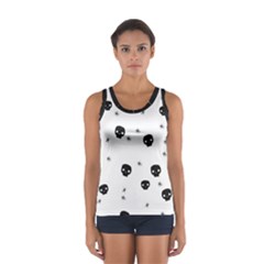 Pattern Skull Stars Handrawn Naive Halloween Gothic black and white Sport Tank Top 