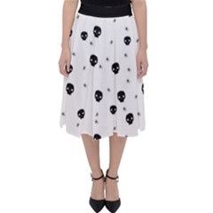 Pattern Skull Stars Handrawn Naive Halloween Gothic black and white Classic Midi Skirt