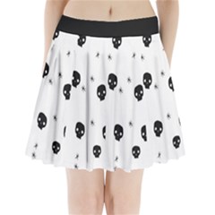 Pattern Skull Stars Handrawn Naive Halloween Gothic black and white Pleated Mini Skirt