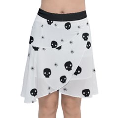 Pattern Skull Stars Handrawn Naive Halloween Gothic black and white Chiffon Wrap Front Skirt
