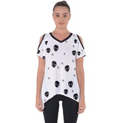 Pattern Skull Stars Handrawn Naive Halloween Gothic black and white Cut Out Side Drop Tee