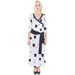 Pattern Skull Stars Handrawn Naive Halloween Gothic black and white Quarter Sleeve Wrap Maxi Dress