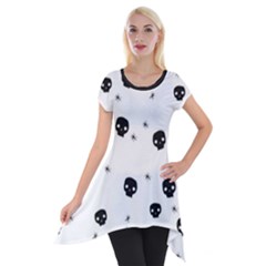 Pattern Skull Stars Handrawn Naive Halloween Gothic black and white Short Sleeve Side Drop Tunic