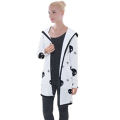 Pattern Skull Stars Handrawn Naive Halloween Gothic black and white Longline Hooded Cardigan