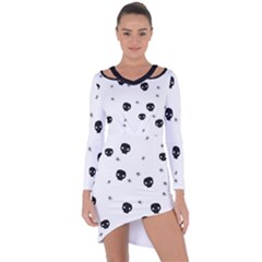 Pattern Skull Stars Handrawn Naive Halloween Gothic black and white Asymmetric Cut-Out Shift Dress