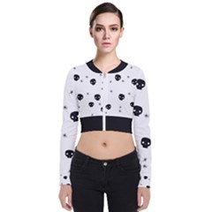 Pattern Skull Stars Handrawn Naive Halloween Gothic black and white Zip Up Bomber Jacket