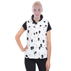 Pattern Skull Stars Handrawn Naive Halloween Gothic black and white Women s Button Up Vest