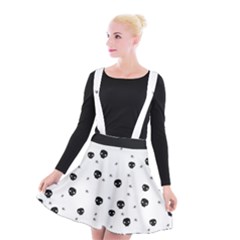 Pattern Skull Stars Handrawn Naive Halloween Gothic Black And White Suspender Skater Skirt by genx