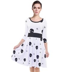 Pattern Skull Stars Handrawn Naive Halloween Gothic black and white Quarter Sleeve Waist Band Dress