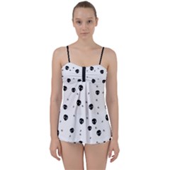 Pattern Skull Stars Handrawn Naive Halloween Gothic black and white Babydoll Tankini Set