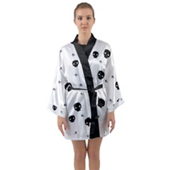 Pattern Skull Stars Handrawn Naive Halloween Gothic black and white Long Sleeve Kimono Robe