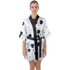 Pattern Skull Stars Handrawn Naive Halloween Gothic black and white Quarter Sleeve Kimono Robe