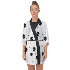 Pattern Skull Stars Handrawn Naive Halloween Gothic black and white Half Sleeve Chiffon Kimono