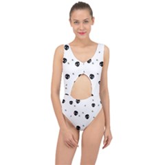 Pattern Skull Stars Handrawn Naive Halloween Gothic Black And White Center Cut Out Swimsuit by genx