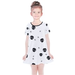 Pattern Skull Stars Handrawn Naive Halloween Gothic Black And White Kids  Simple Cotton Dress by genx