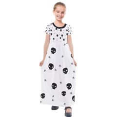 Pattern Skull Stars Handrawn Naive Halloween Gothic black and white Kids  Short Sleeve Maxi Dress