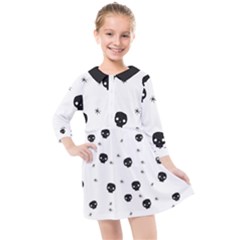 Pattern Skull Stars Handrawn Naive Halloween Gothic Black And White Kids  Quarter Sleeve Shirt Dress by genx