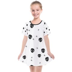 Pattern Skull Stars Handrawn Naive Halloween Gothic black and white Kids  Smock Dress