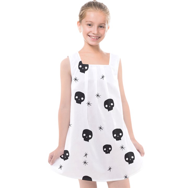 Pattern Skull Stars Handrawn Naive Halloween Gothic black and white Kids  Cross Back Dress