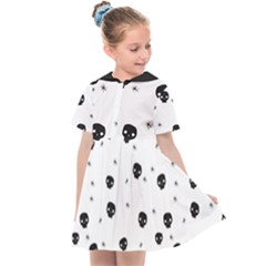 Pattern Skull Stars Handrawn Naive Halloween Gothic Black And White Kids  Sailor Dress by genx