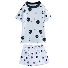 Pattern Skull Stars Handrawn Naive Halloween Gothic Black And White Kids  Swim Tee And Shorts Set by genx