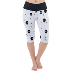 Pattern Skull Stars Handrawn Naive Halloween Gothic black and white Lightweight Velour Cropped Yoga Leggings