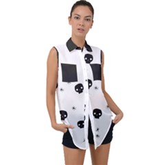 Pattern Skull Stars Handrawn Naive Halloween Gothic black and white Sleeveless Chiffon Button Shirt