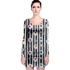 Pattern Eyeball Black And White Naive Stripes Gothic Halloween Long Sleeve Bodycon Dress by genx