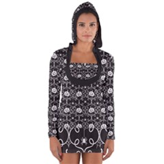 Pattern Pumpkin Spider Vintage gothic Halloween black and white Long Sleeve Hooded T-shirt