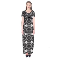 Pattern Pumpkin Spider Vintage gothic Halloween black and white Short Sleeve Maxi Dress