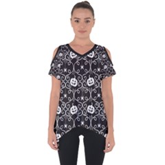 Pattern Pumpkin Spider Vintage gothic Halloween black and white Cut Out Side Drop Tee