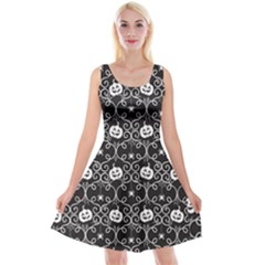 Pattern Pumpkin Spider Vintage Gothic Halloween Black And White Reversible Velvet Sleeveless Dress by genx