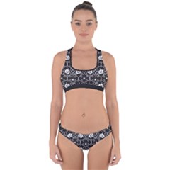 Pattern Pumpkin Spider Vintage gothic Halloween black and white Cross Back Hipster Bikini Set