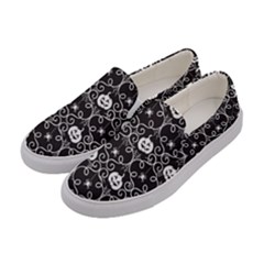 Pattern Pumpkin Spider Vintage Gothic Halloween Black And White Women s Canvas Slip Ons by genx