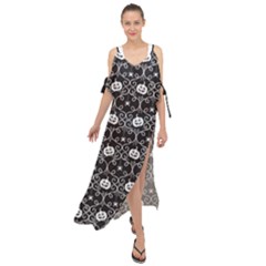 Pattern Pumpkin Spider Vintage gothic Halloween black and white Maxi Chiffon Cover Up Dress