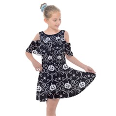 Pattern Pumpkin Spider Vintage gothic Halloween black and white Kids  Shoulder Cutout Chiffon Dress