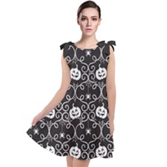 Pattern Pumpkin Spider Vintage gothic Halloween black and white Tie Up Tunic Dress