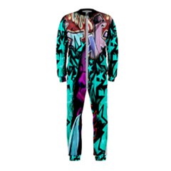 Graffiti Woman And Monsters Turquoise Cyan And Purple Bright Urban Art With Stars Onepiece Jumpsuit (kids) by genx