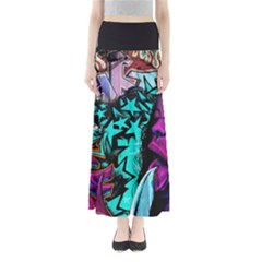 Graffiti Woman And Monsters Turquoise Cyan And Purple Bright Urban Art With Stars Full Length Maxi Skirt by genx
