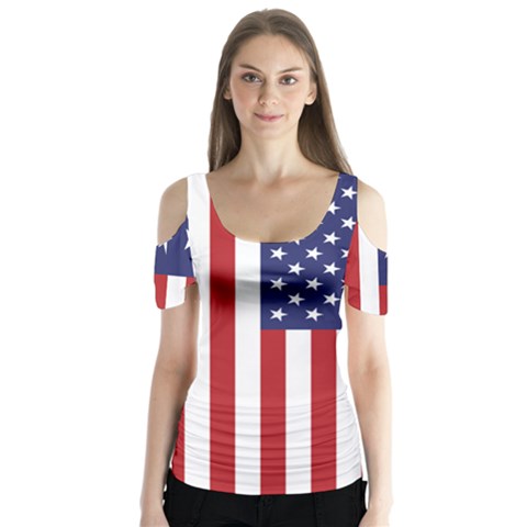 Us Flag Stars And Stripes Maga Butterfly Sleeve Cutout Tee  by snek