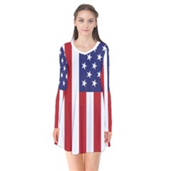 Us Flag Stars And Stripes Maga Long Sleeve V-neck Flare Dress by snek