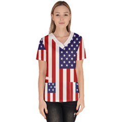 Us Flag Stars And Stripes Maga Women s V-neck Scrub Top by snek