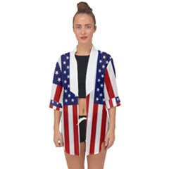 Us Flag Stars And Stripes Maga Open Front Chiffon Kimono by snek