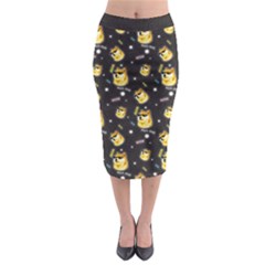 Doge Much Thug Wow Pattern Funny Kekistan Meme Dog Black Background Midi Pencil Skirt by snek