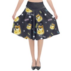 Doge Much Thug Wow Pattern Funny Kekistan Meme Dog Black Background Flared Midi Skirt by snek