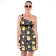 Doge Much Thug Wow Pattern Funny Kekistan Meme Dog Black Background One Soulder Bodycon Dress by snek