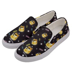 Doge Much Thug Wow Pattern Funny Kekistan Meme Dog Black Background Men s Canvas Slip Ons by snek