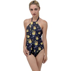 Doge Much Thug Wow Pattern Funny Kekistan Meme Dog Black Background Go With The Flow One Piece Swimsuit by snek