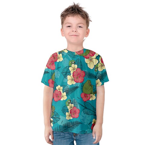 Apu Apustaja And Groyper Pepe The Frog Frens Hawaiian Shirt With Red Hibiscus On Green Background From Kekistan Kids  Cotton Tee by snek